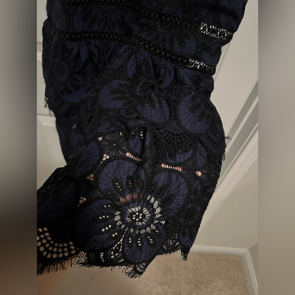 Banana Republic Lace Sheath Dress Petite 00P Navy Black Floral Cocktail Holiday - Picture 10 of 12